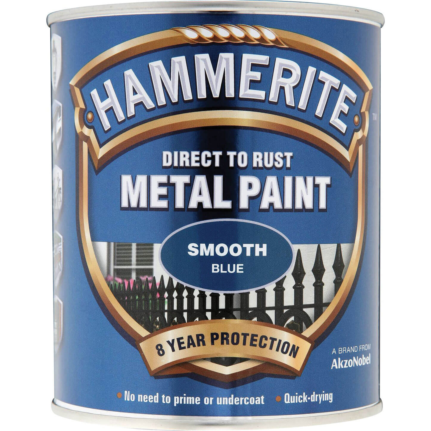 Image of Hammerite Smooth Finish Metal Paint Blue 750ml