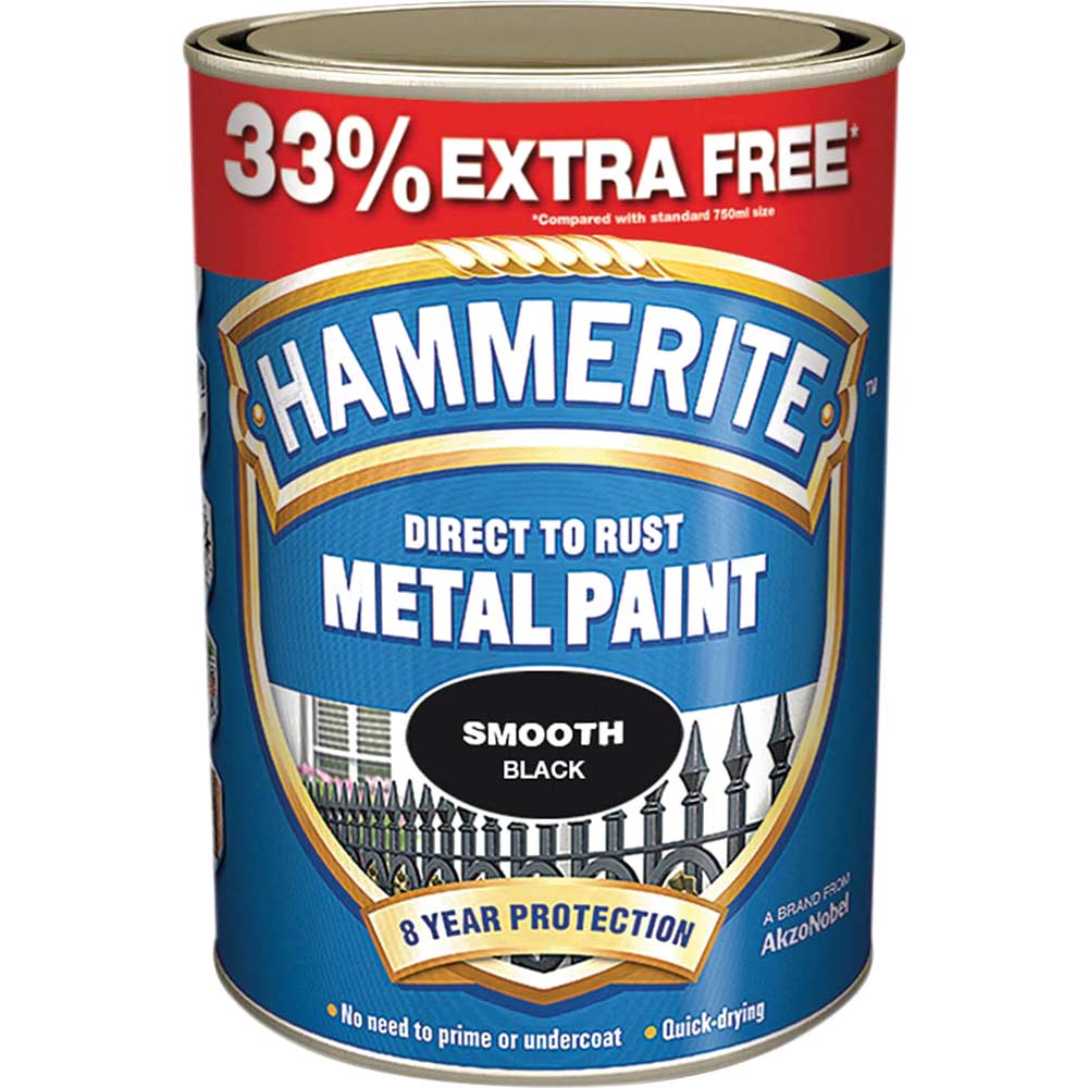 Image of Hammerite Smooth Finish Metal Paint Black 997ml