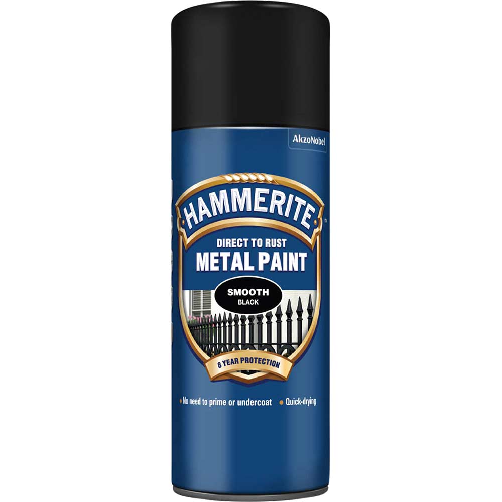 Hammerite Smooth Finish Aerosol Spray Metal Paint Black 400ml