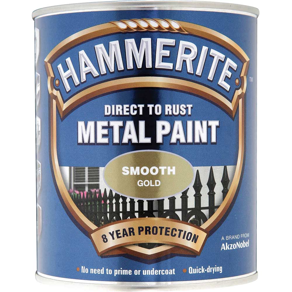 Image of Hammerite Smooth Finish Metal Paint Gold 750ml