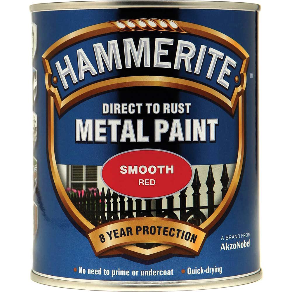 Image of Hammerite Smooth Finish Metal Paint Red 750ml