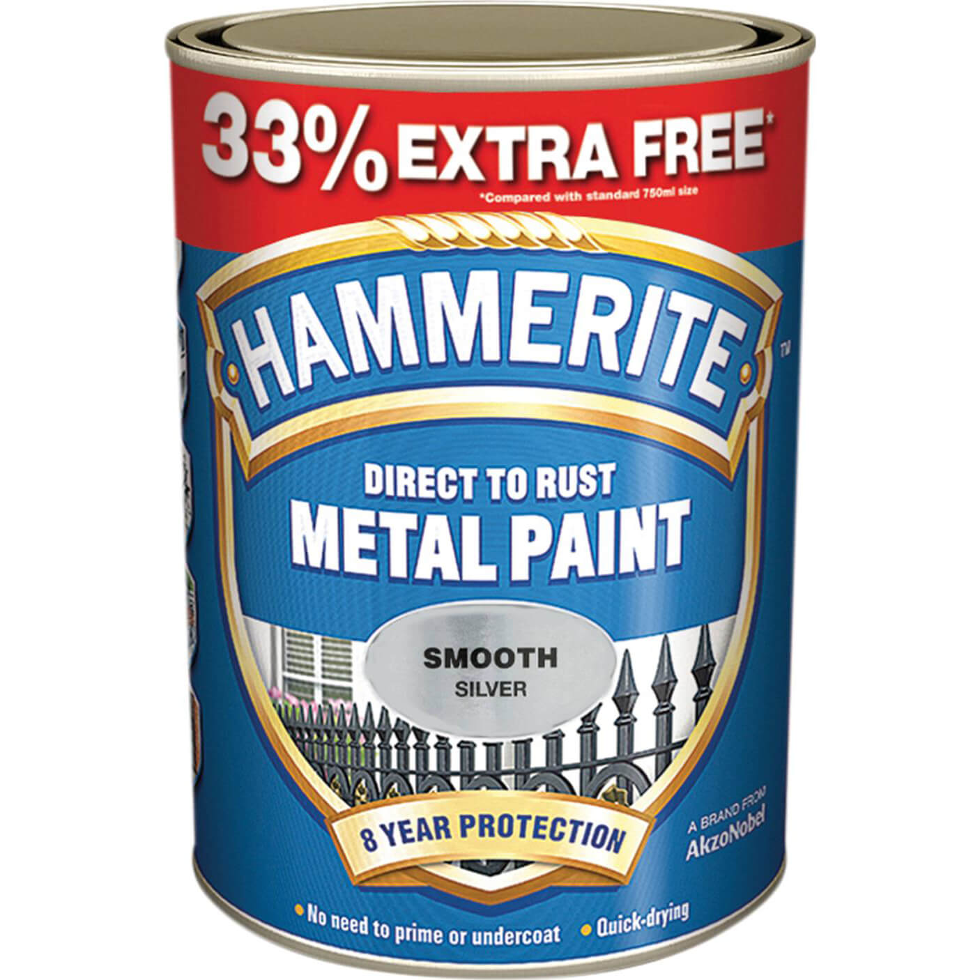 Image of Hammerite Smooth Finish Metal Paint Silver 997ml
