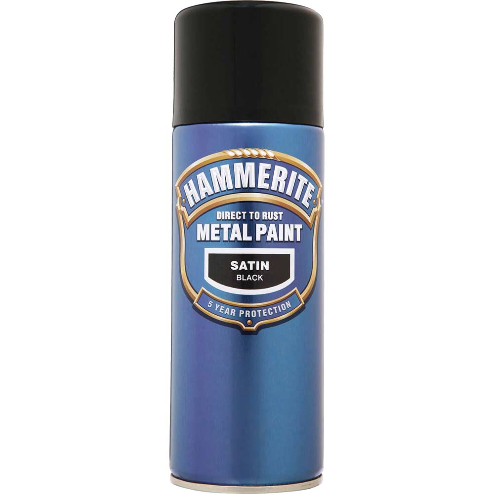 Hammerite Smooth Finish Aerosol Spray Metal Paint Satin Black 400ml