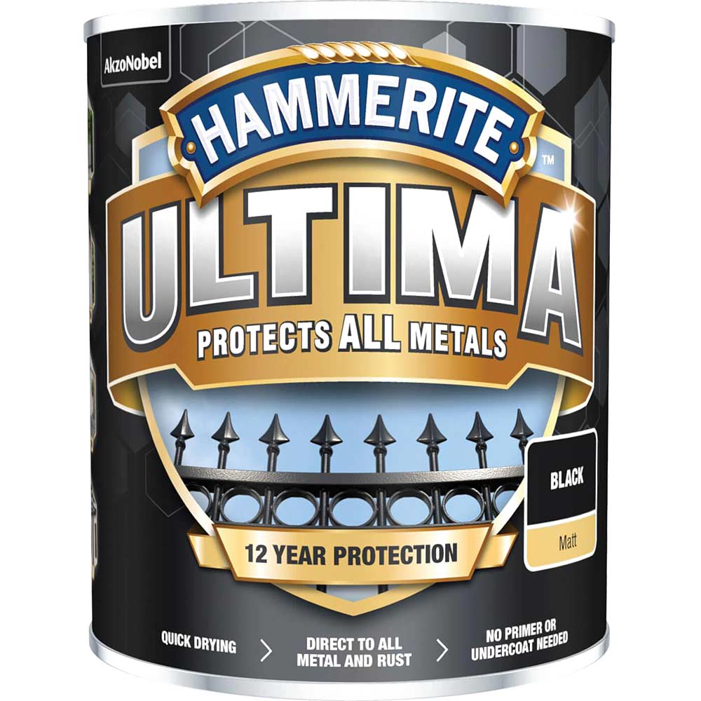 Image of Hammerite Ultima Metal Paint Matt Matt Black 750ml