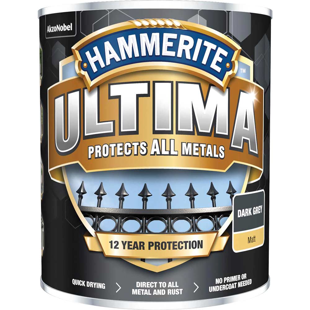 Image of Hammerite Ultima Metal Paint Matt Matt Dark Grey 750ml