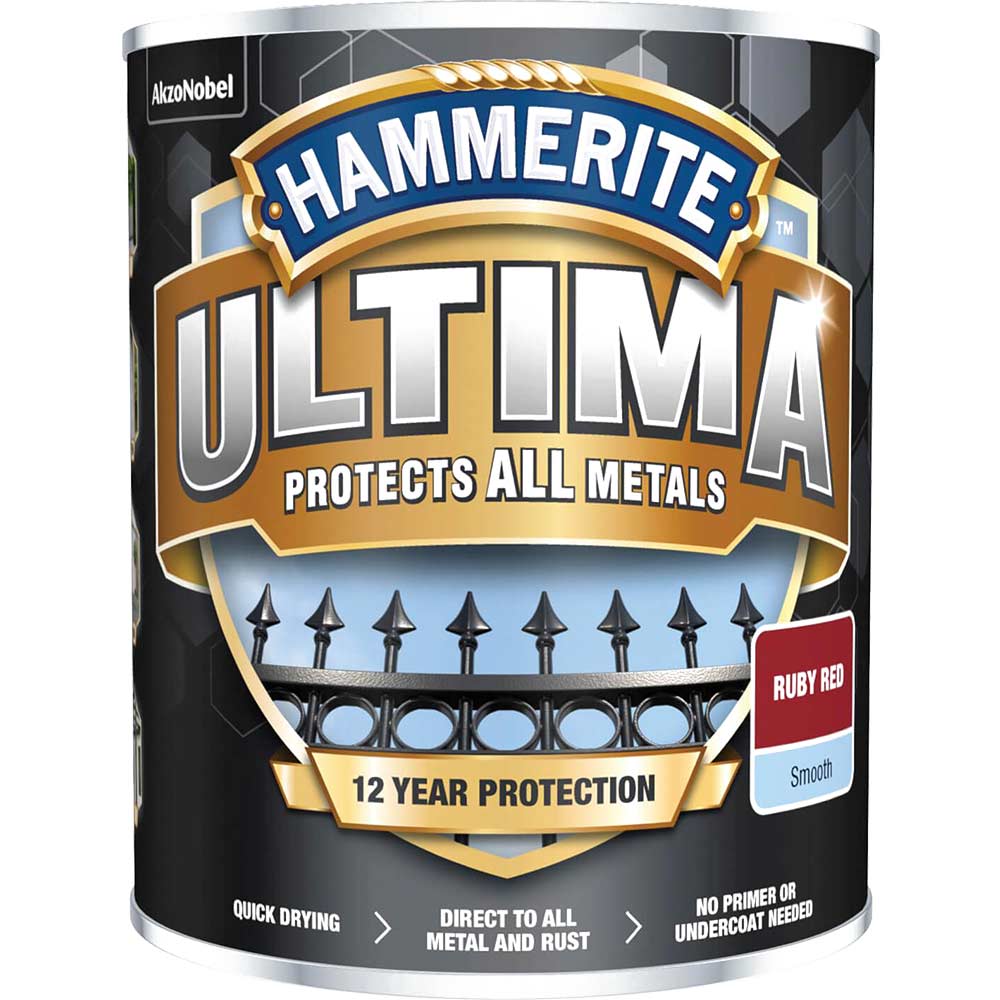 Hammerite Ultima Metal Paint Smooth Ruby Red 750ml