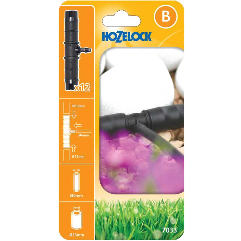 Image of Hozelock MICRO Supply to Irrigation Pipe Reducing T Connector 5/32" (4mm) & 1/2" (12.5mm) Pack of 12