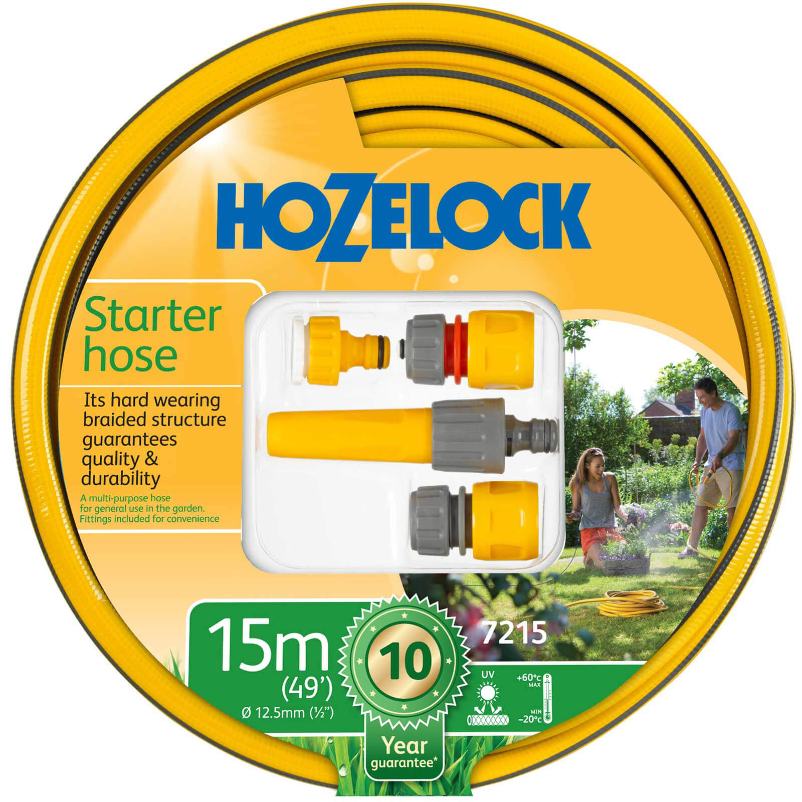 Image of Hozelock Starter Hose Pipe Set 1/2" / 12.5mm 15m Grey & Yellow