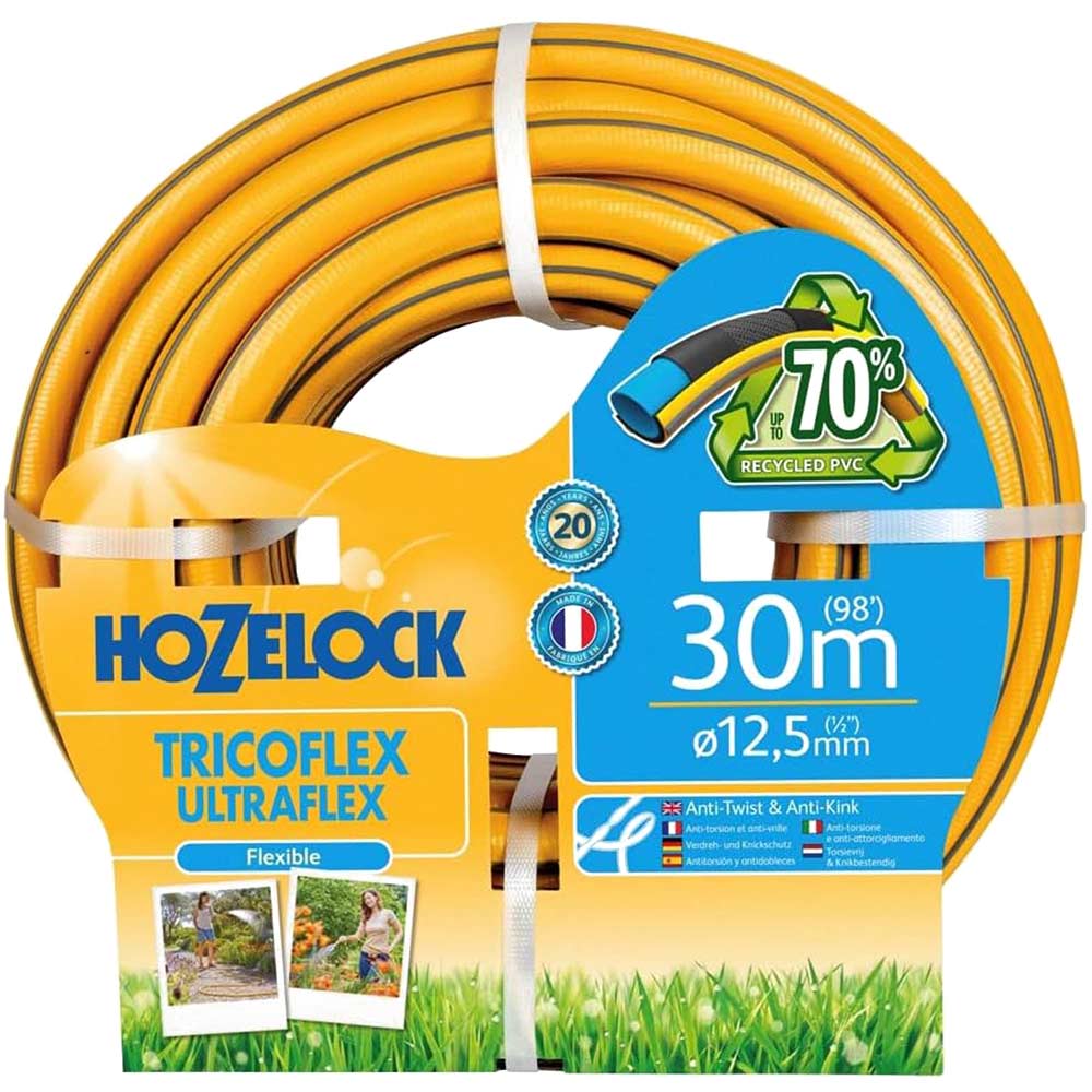 Hozelock Tricoflex Ultraflex Anti Kink and Anti Twist Hose Pipe 1/2" / 12.5mm 30m Yellow