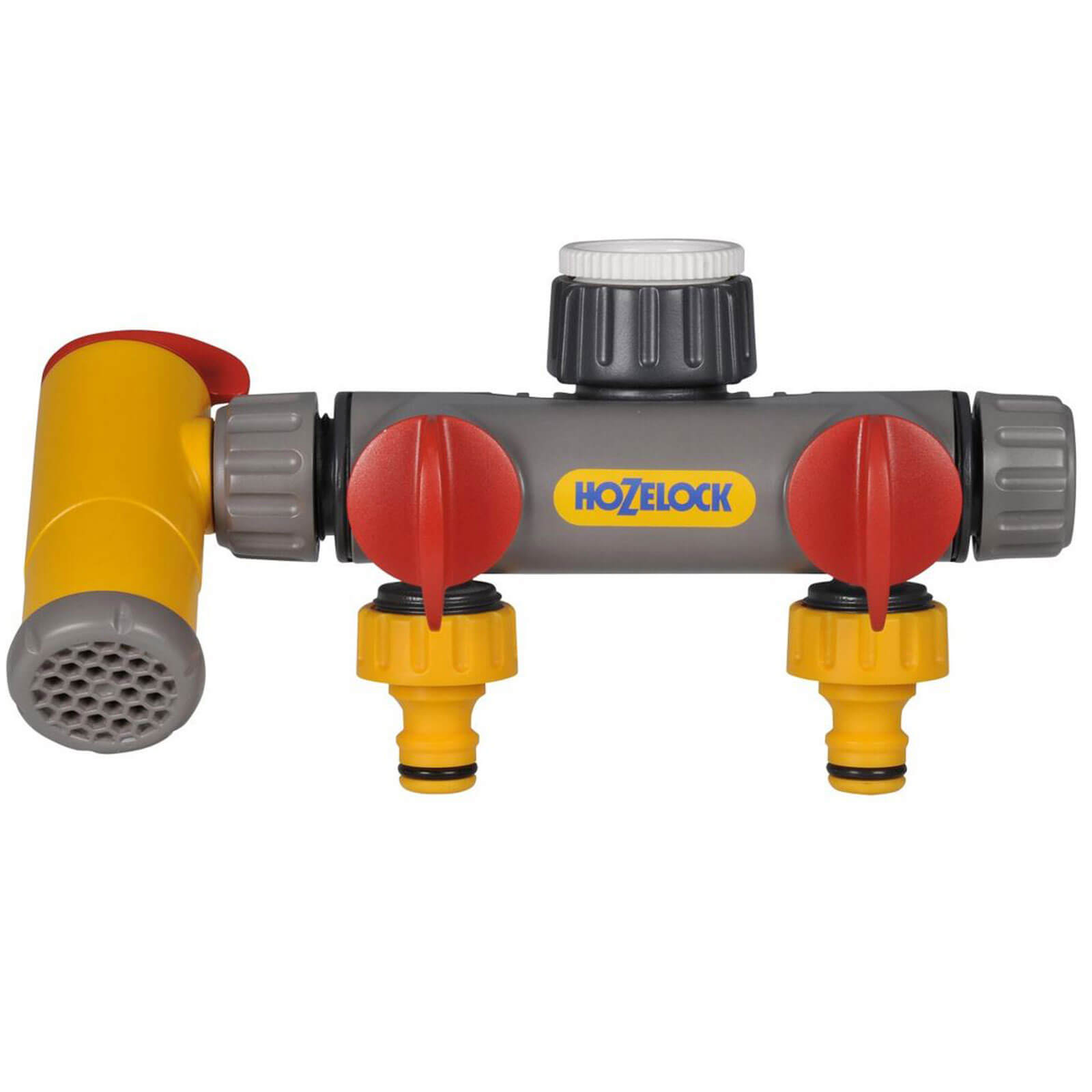 Image of Hozelock Flow Max 2 Way Threaded Tap Hose Pipe Connector 21mm, 26mm & 33mm