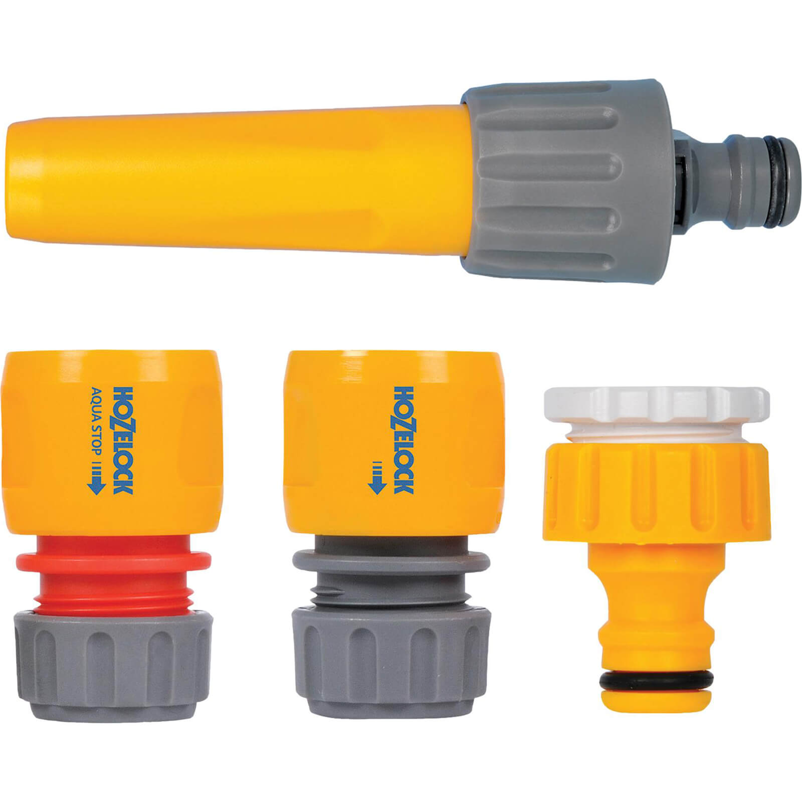 Image of Hozelock Nozzle and Threaded Tap Hose Pipe Connector Starter Set 21 & 26.5mm