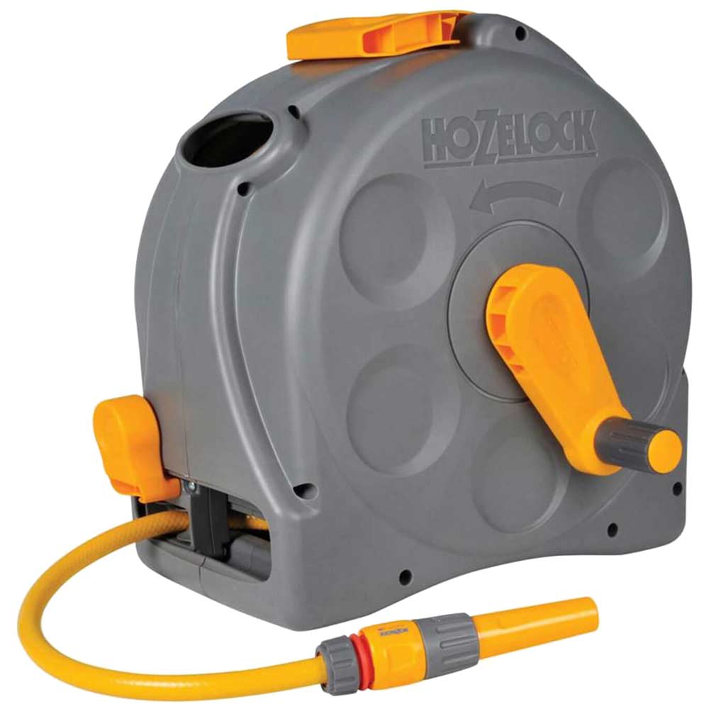 Image of Hozelock Compact Enclosed Floor and Wall Mounted Hose Reel 1/2" / 12.5mm 25m Grey & Yellow