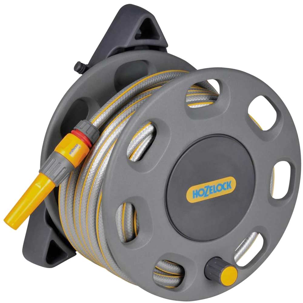 Hozelock Compact Wall Mounted Hose Reel 1/2" / 12.5mm 30m Grey & Yellow