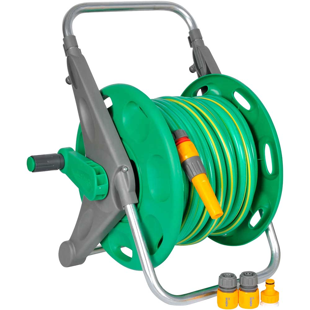 Image of Hozelock Floor Standing Hose Reel 1/2" / 12.5mm 30m Grey & Yellow