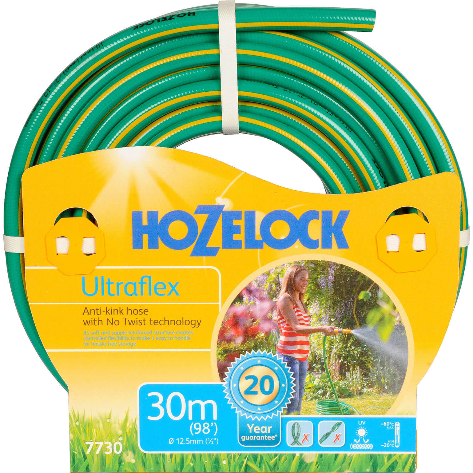 Hozelock Ultraflex Anti Kink and Anti Twist Hose Pipe 1/2" / 12.5mm 30m Green