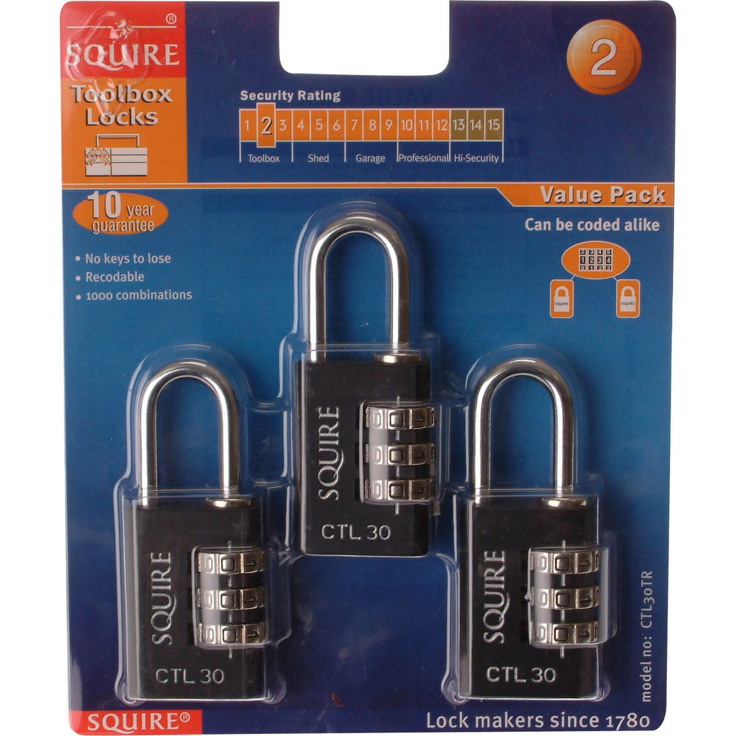 Image of Henry Squire Combination Padlock Pack of 3 30mm Standard