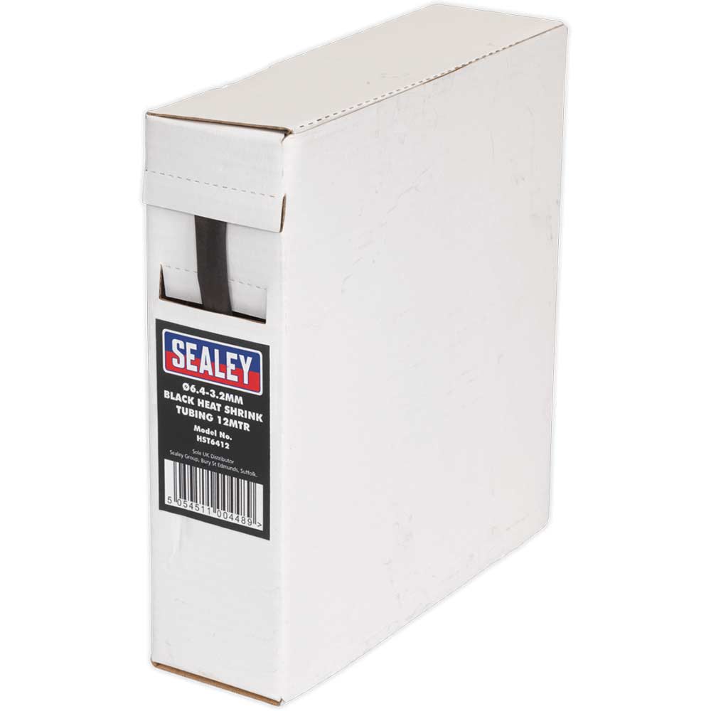 Sealey Heat Shrink Tubing Roll Black 6.4mm - 3.2mm 12m in UK Specification