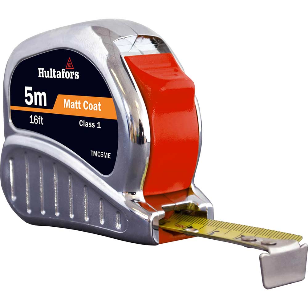 Image of Hultafors Chrome Tri Matic Pocket Tape Measure Imperial & Metric 16ft / 5m 19mm