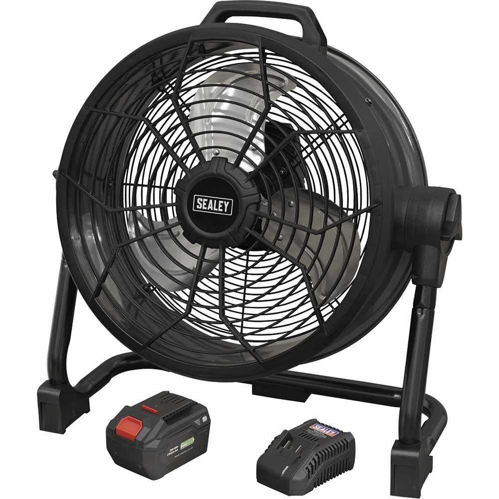 Sealey HVD16C 20v Cordless High Velocity Drum Fan 1 x 6ah Li-ion Battery Charger No Case in UK Specification