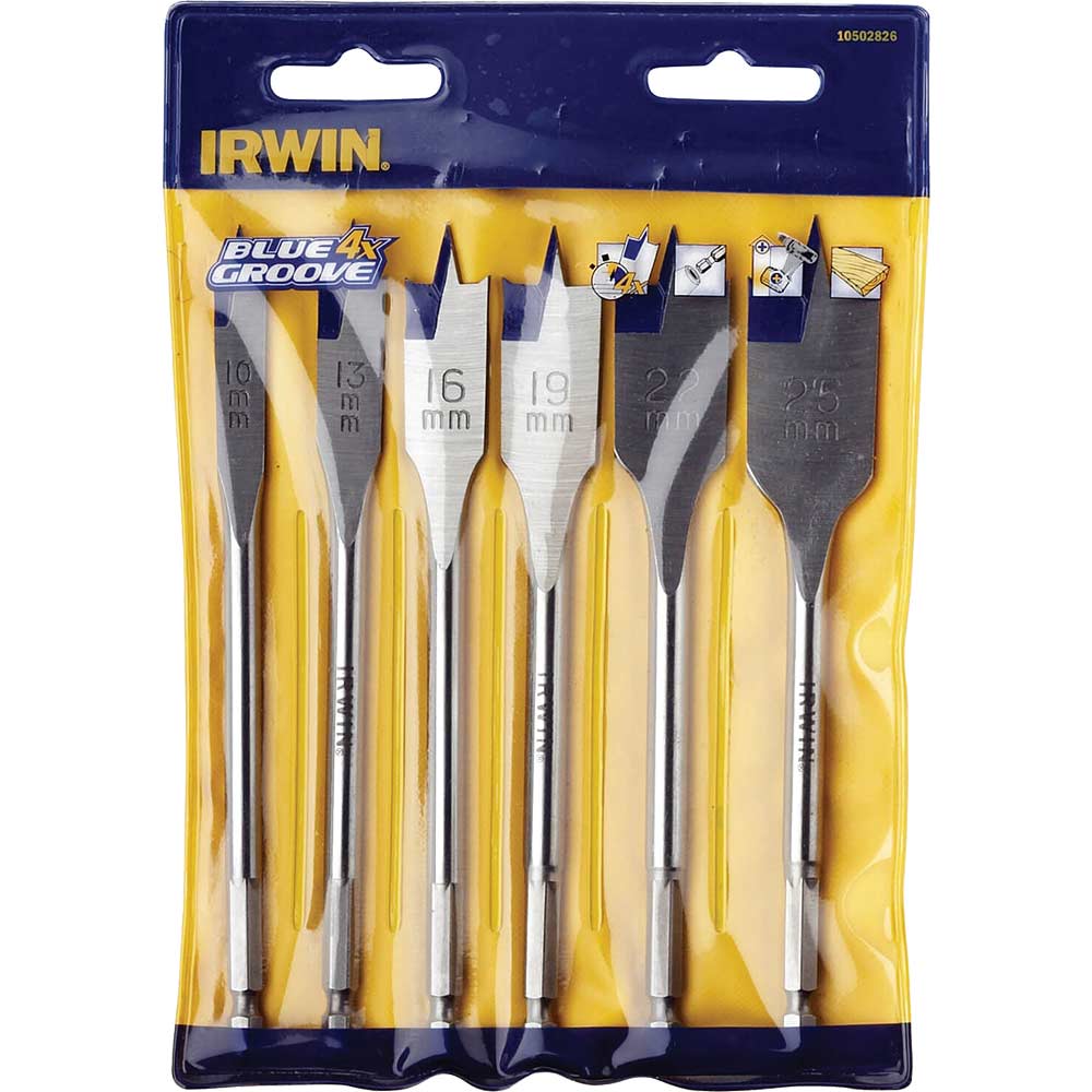 Image of Irwin 6 Piece 4X Blue Groove Flat Wood Drill Bit Set