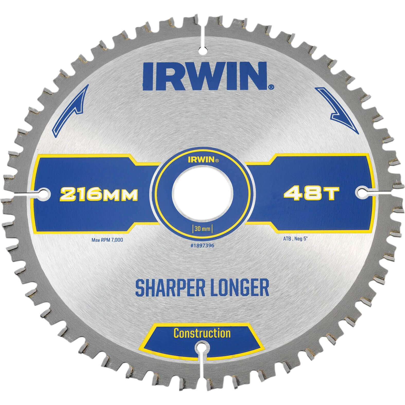 Image of Irwin ATB Ultra Construction Circular Saw Blade 216mm 48T 30mm