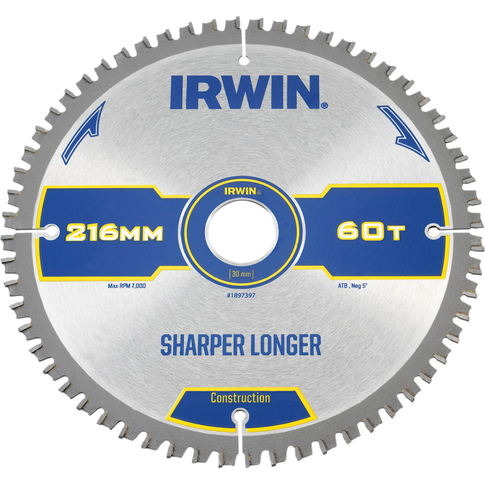 Image of Irwin ATB Ultra Construction Circular Saw Blade 216mm 60T 30mm
