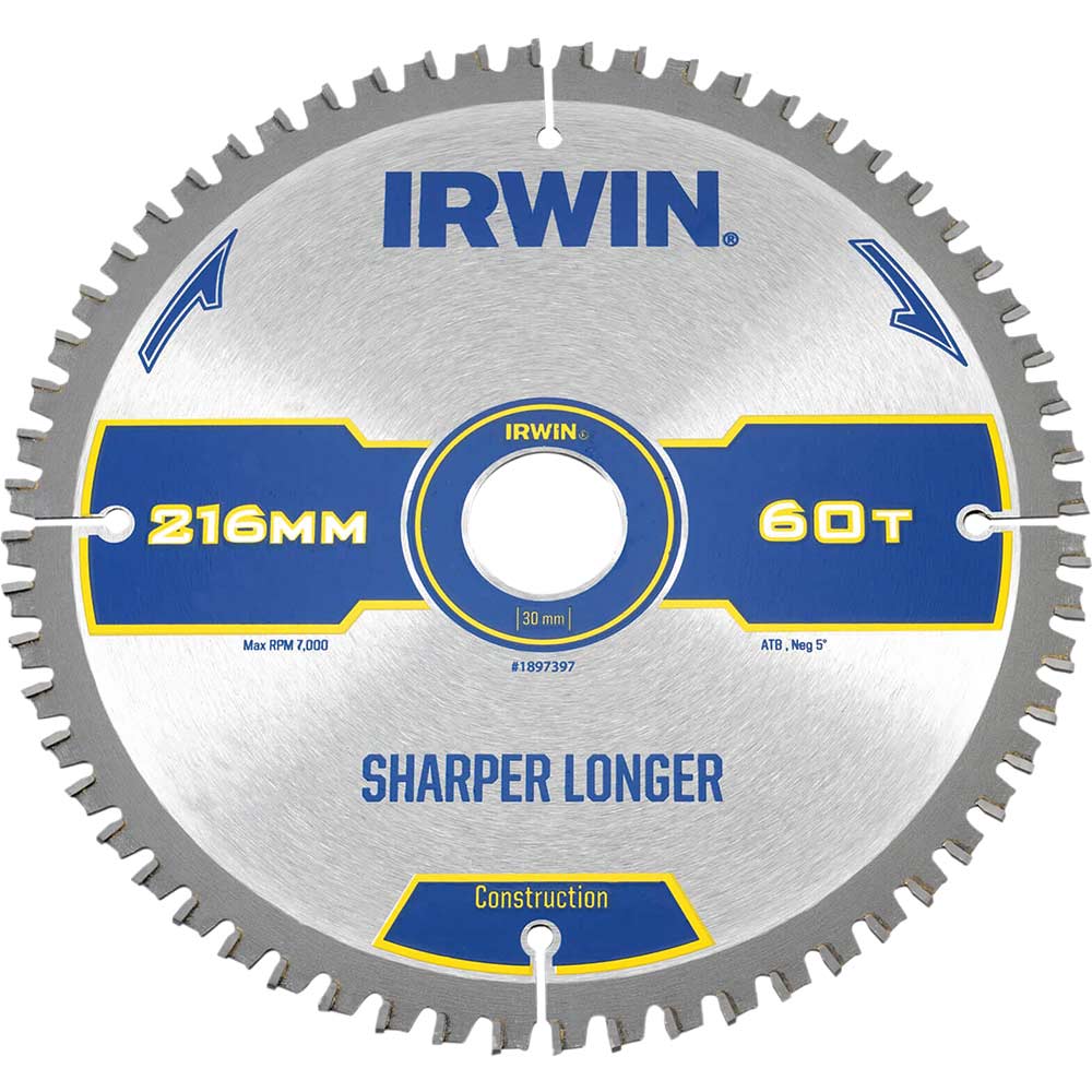 Image of Irwin ATB Ultra Construction Circular Saw Blade 216mm 60T 30mm