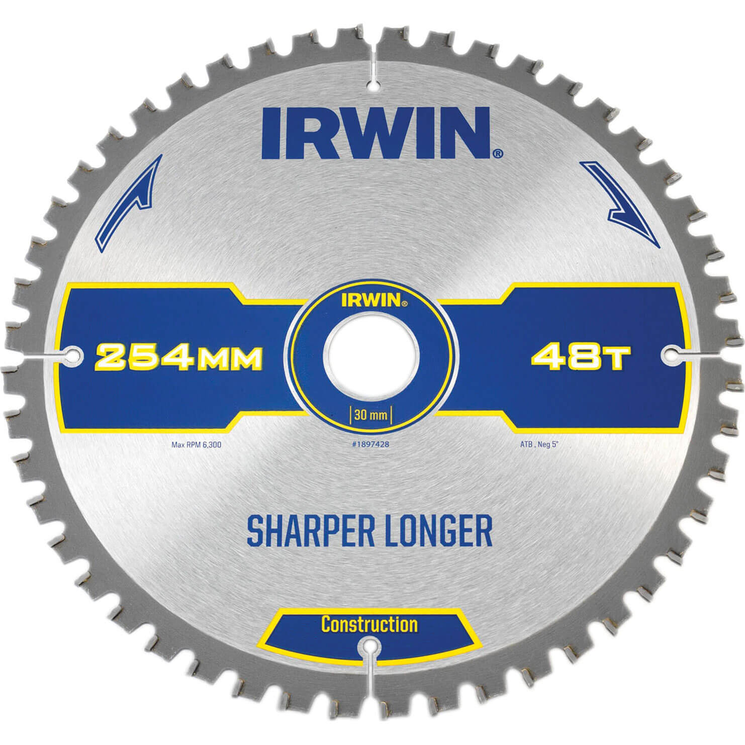 Image of Irwin ATB Ultra Construction Circular Saw Blade 254mm 48T 30mm