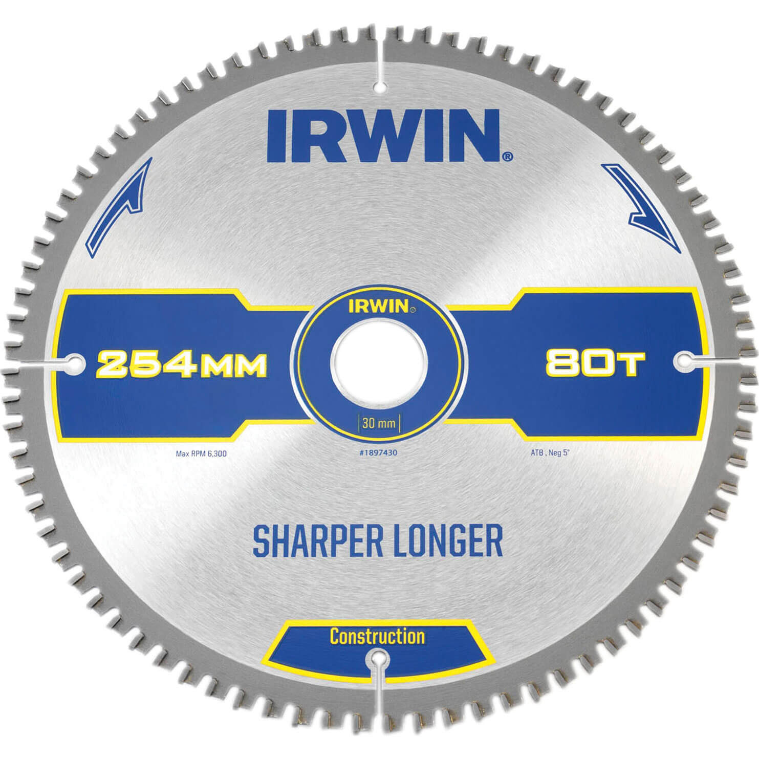 Image of Irwin ATB Ultra Construction Circular Saw Blade 254mm 80T 30mm