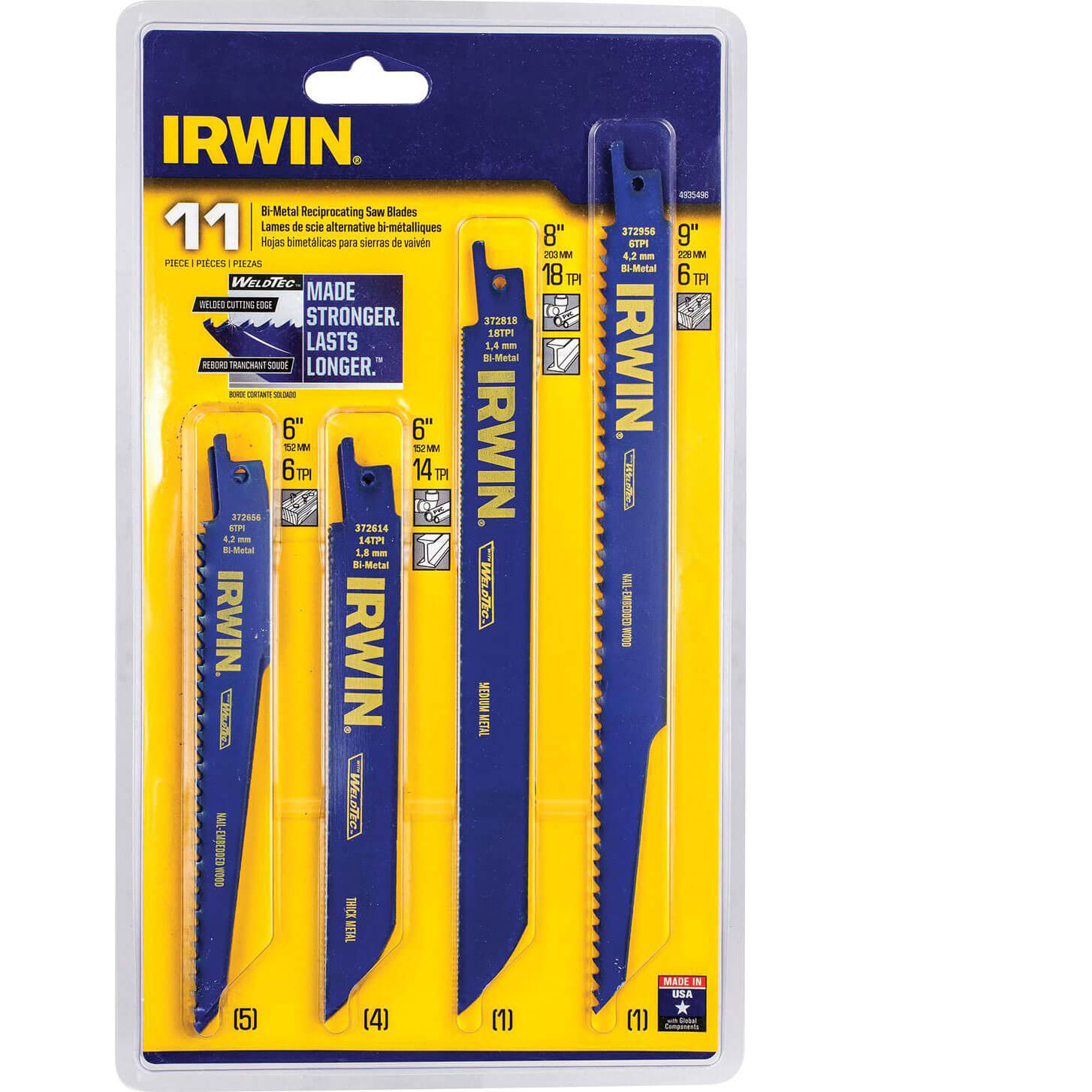 Image of Irwin 11 Piece Bi Metal Reciprocating Sabre Saw Blade Set