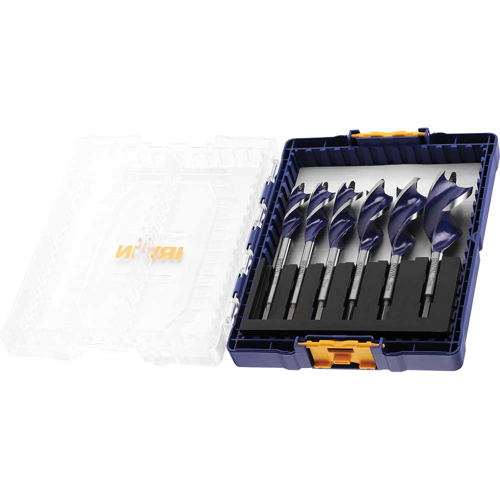 Image of Irwin 6 Piece Blue Groove 6X Tri-Flute Wood Auger Drill Bit Set