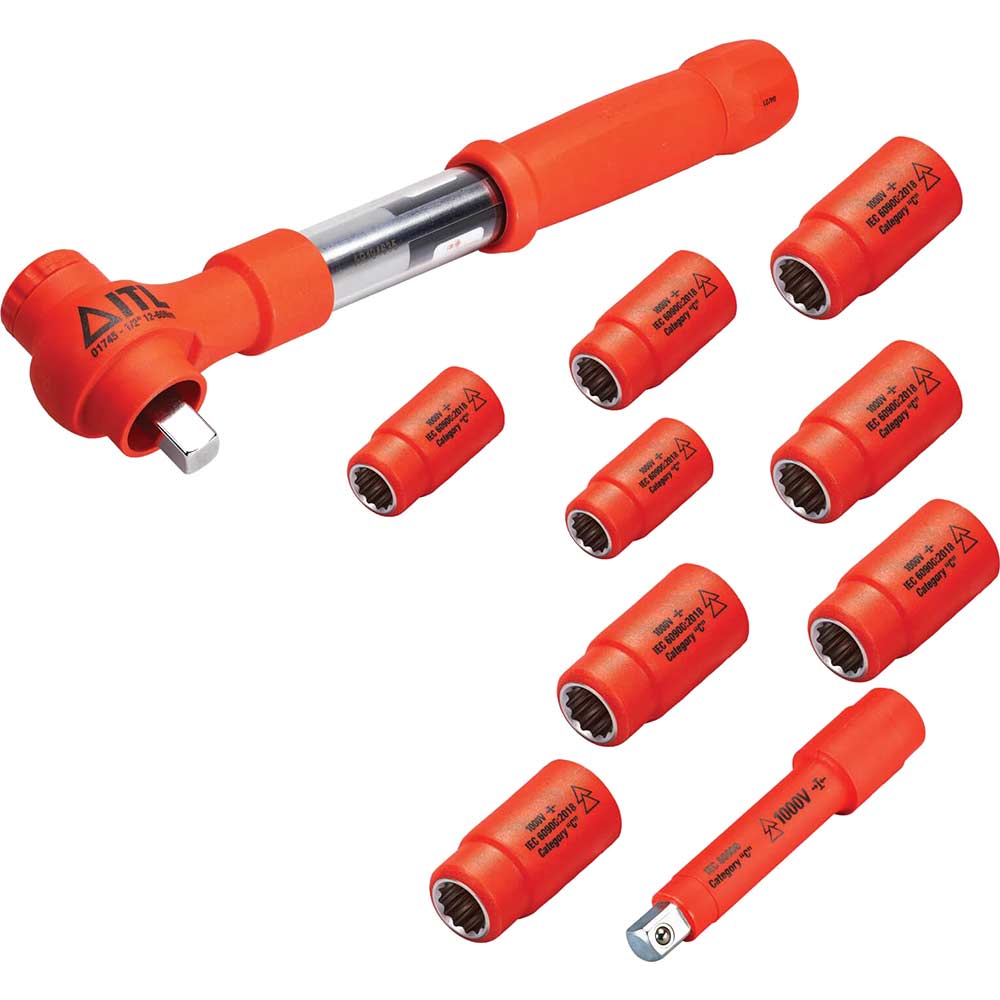 ITL 10 Piece 1/2" Drive Insulated Torque Wrench Socket Set 1/2" 12Nm - 60Nm in UK Specification