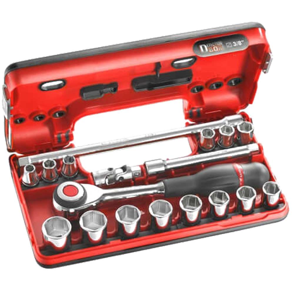 Facom 18 Piece 3/8" Drive Hex Socket Set Metric in Detection Box 3/8