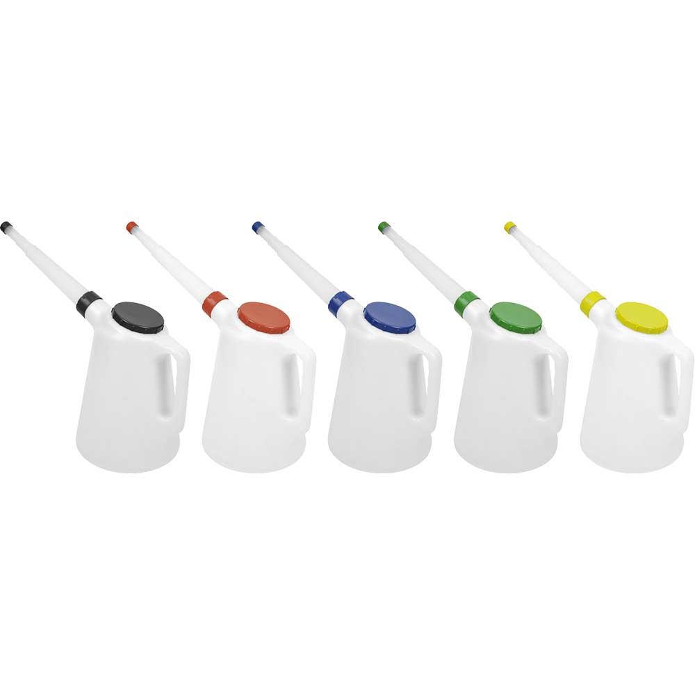 Sealey 5 Piece Colour Coded Flexible Spout Oil Container Set