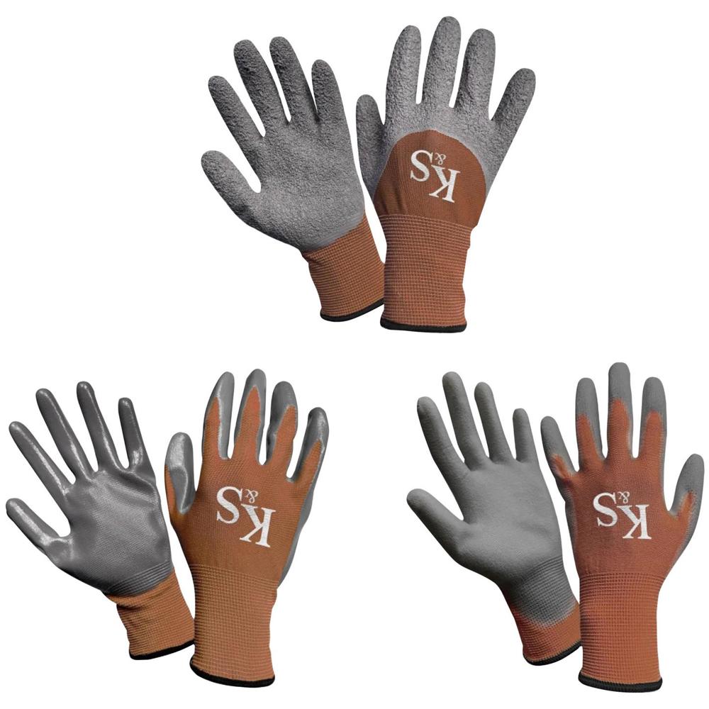 Kent and Stowe Multi Task Garden Gloves Triple Pack Brown / Grey M