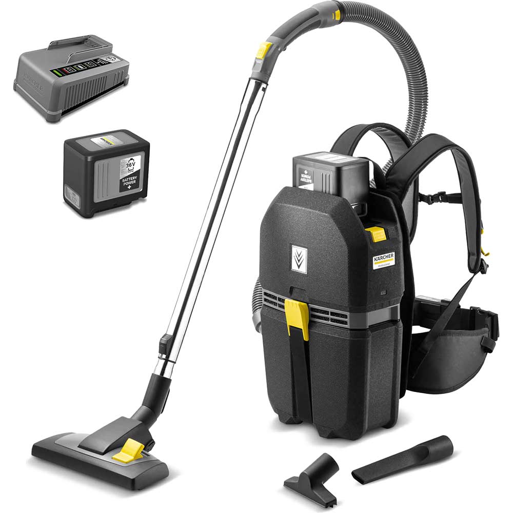Karcher BVL 5/1 BP Professional 36v Cordless Backpack Vacuum Cleaner 2 x 7.5ah Li-ion Battery Charger