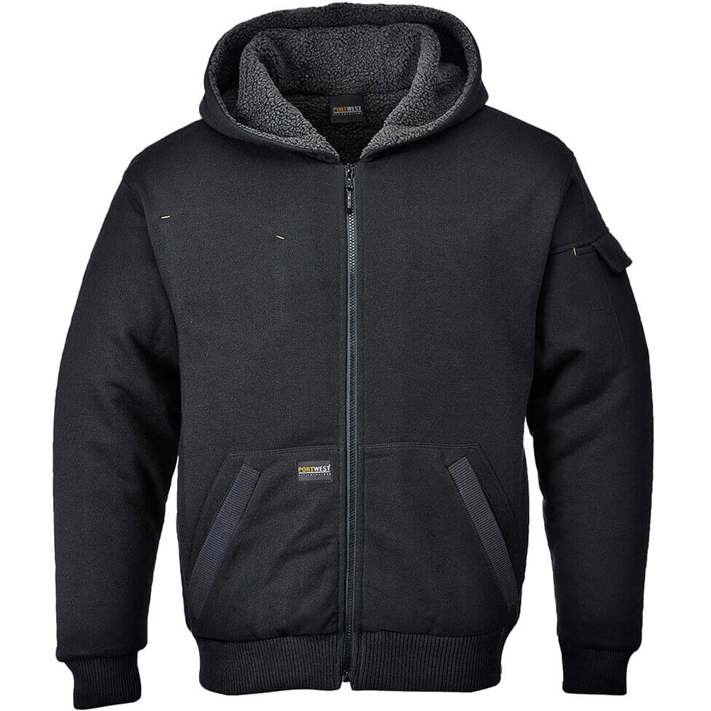 Portwest Pewter Mens Sherpa Lined Hoodie Jacket Black L