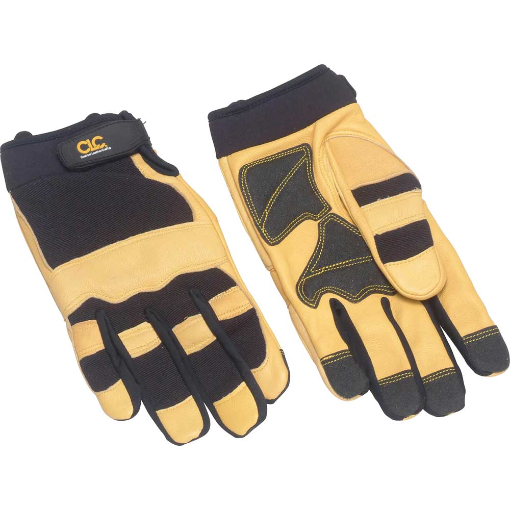 Image of Kunys Hybrid Top Grain Leather Cuff Gloves Black / Yellow One Size