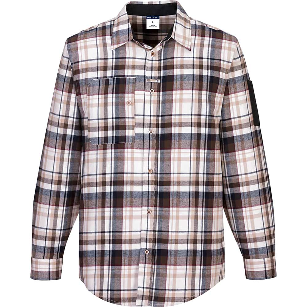 Portwest KX3 Mens Check Work Shirt Brown L