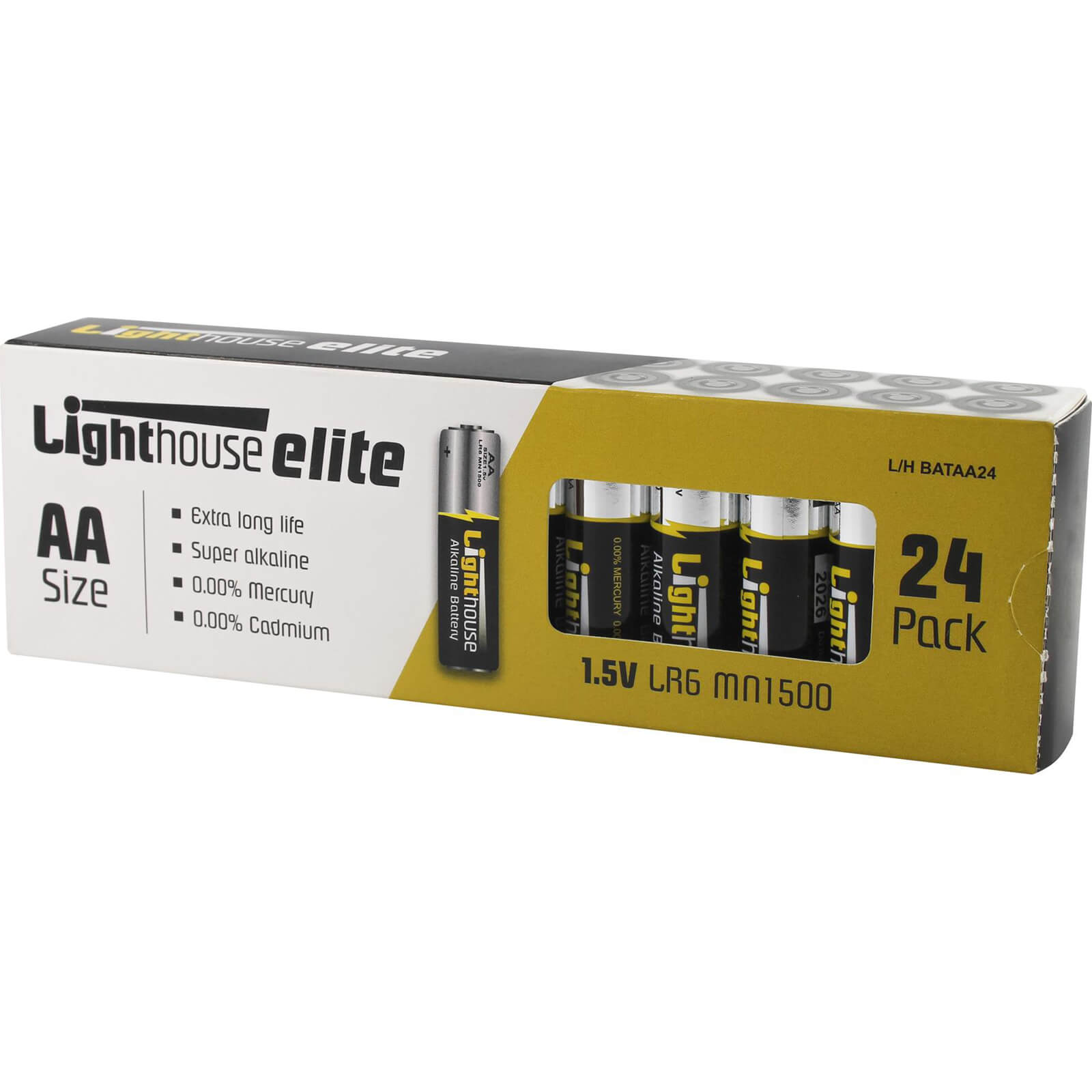 Image of Lighthouse LR6 Extra Long Life AA Alkaline Batteries Pack of 24