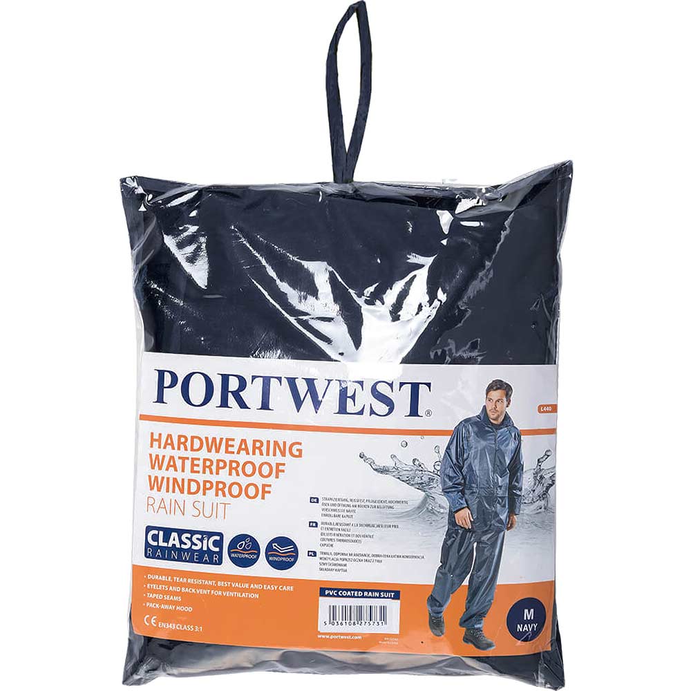 Portwest Essentials 2 Piece Waterproof Rain Suit Navy M
