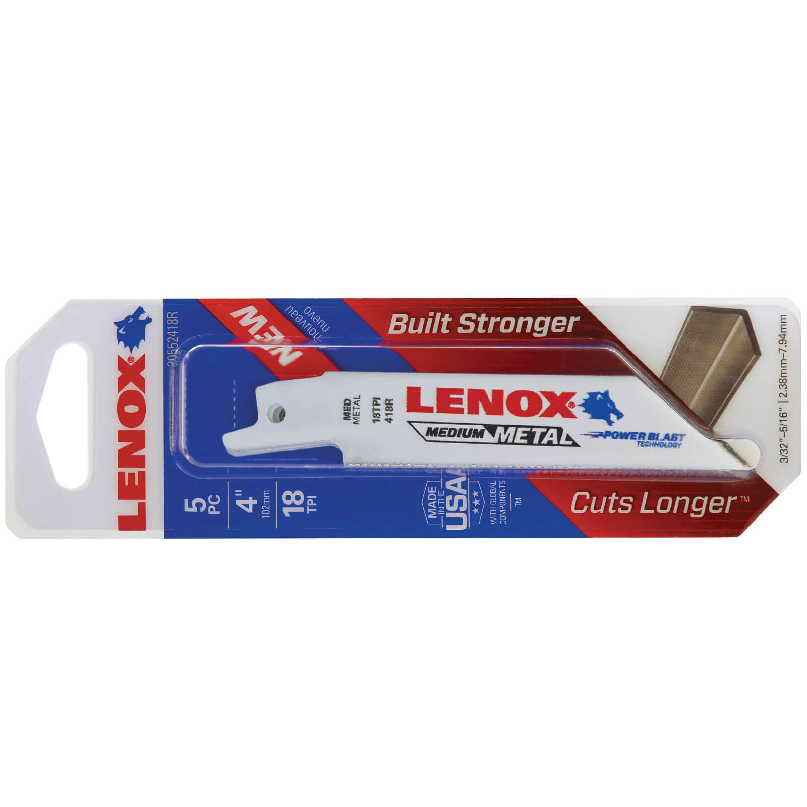 Image of Lenox 18TPI Medium Metal Cutting Reciprocating Sabre Saw Blades 102mm Pack of 5
