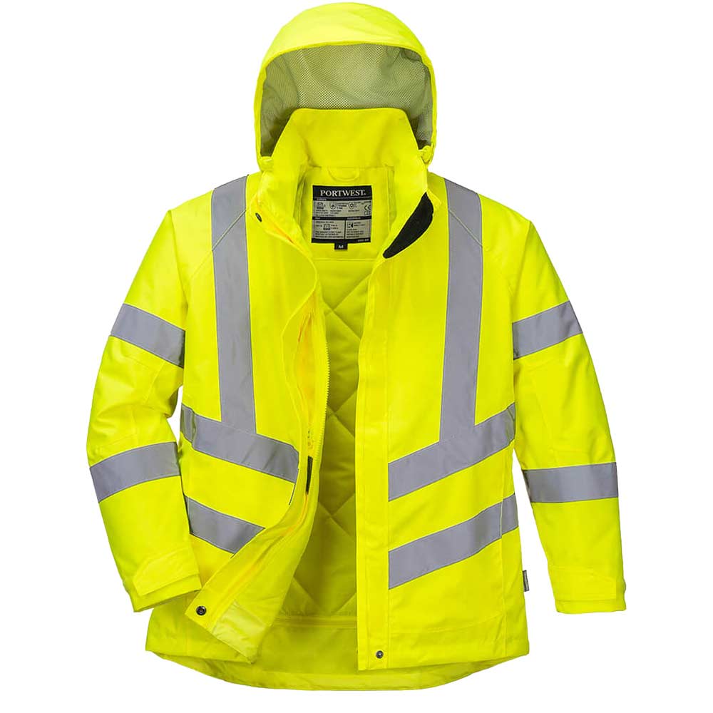 Oxford Weave 300D Class 3 Womens Hi Vis Winter Jacket Yellow XL