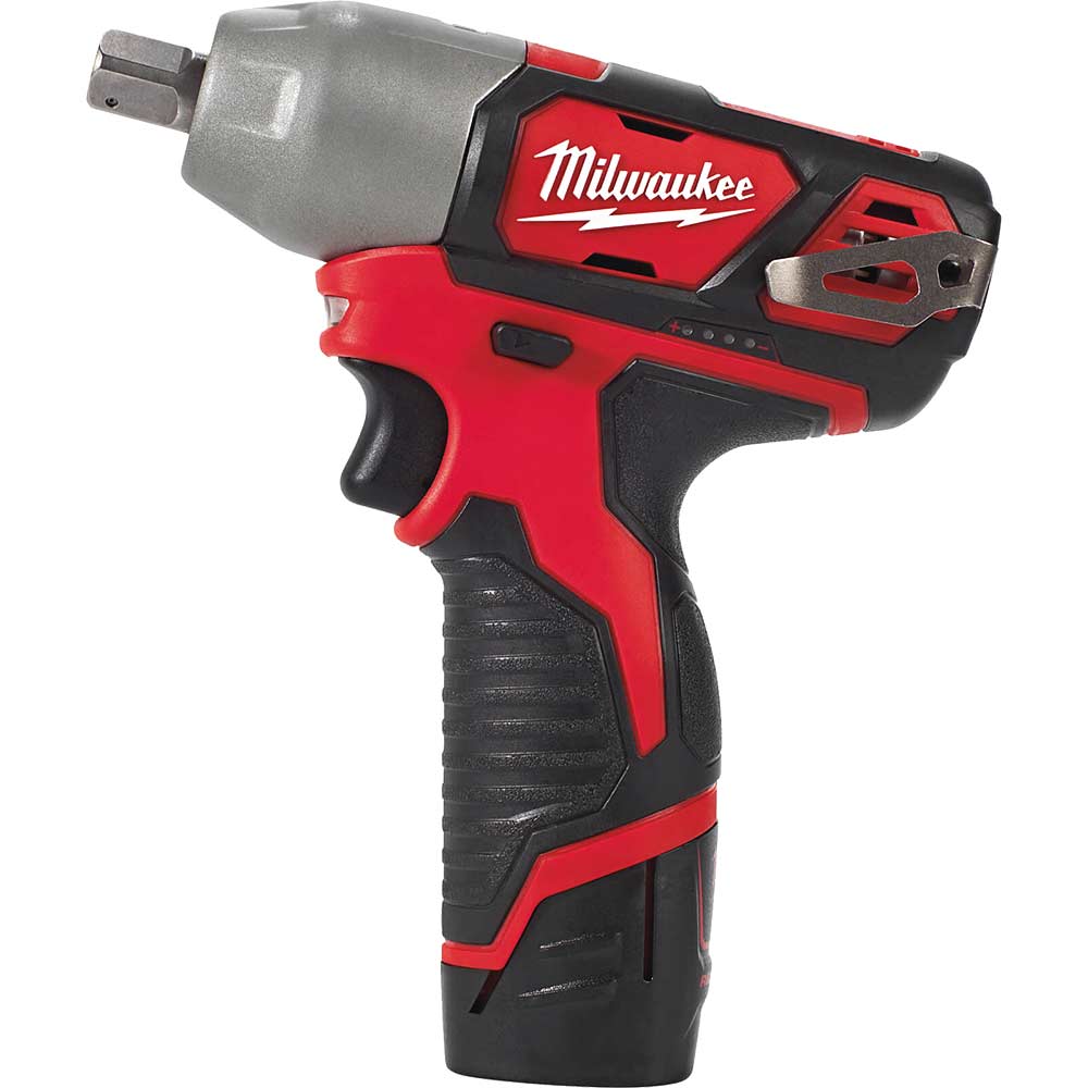 Image of Milwaukee M12 BIW12 12v Cordless 1/2" Drive Compact Impact Wrench 2 x 2ah Li-ion Charger Case