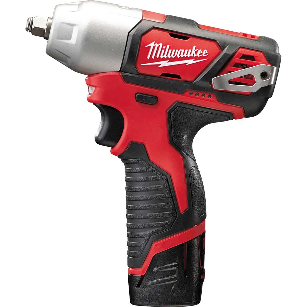 Image of Milwaukee M12 BIW38 12v Cordless 3/8" Drive Compact Impact Wrench 2 x 2ah Li-ion Charger Case