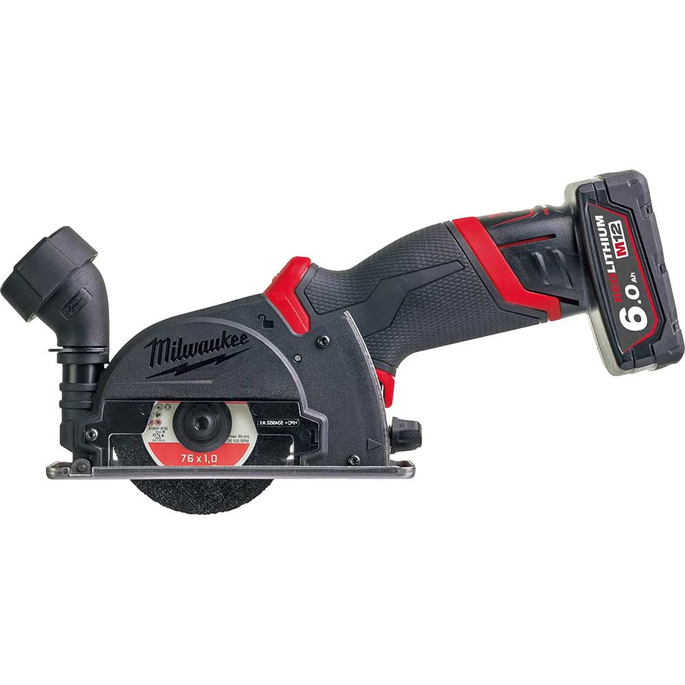 Milwaukee M12 FCOT Fuel 12v Cordless Brushless Circular Saw 76mm 1 x 2ah & 1 x 6ah Li-ion Battery Charger Case