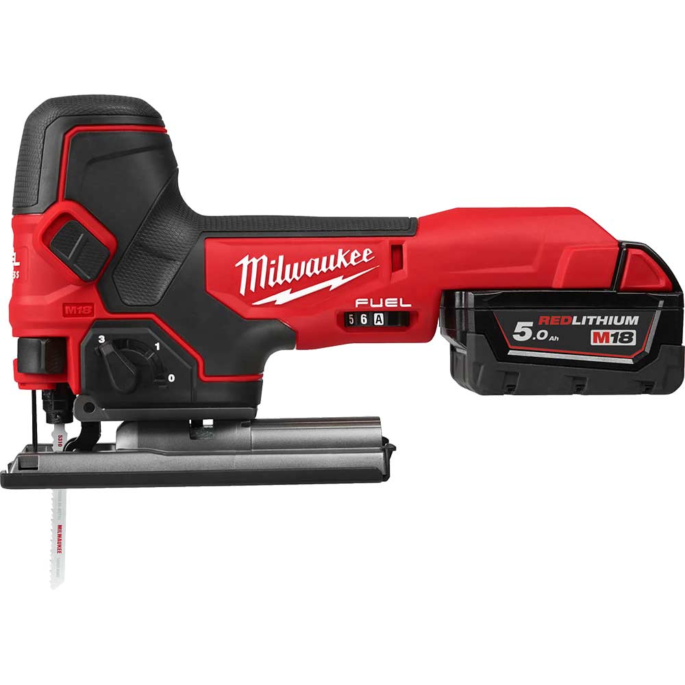 Image of Milwaukee M18 FBJS Fuel 18v Cordless Brushless Body Grip Jigsaw 2 x 5ah Li-ion Charger Case