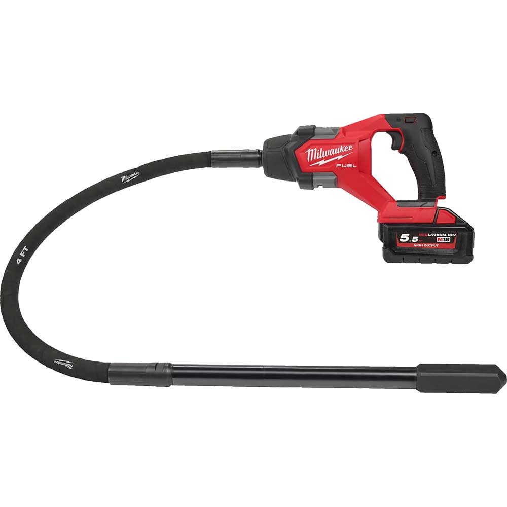 Image of Milwaukee M18 FCVN12 Fuel 18v Cordless Brushless Needle Concrete Vibrator 1 x 5.5ah Li-ion Charger No Case