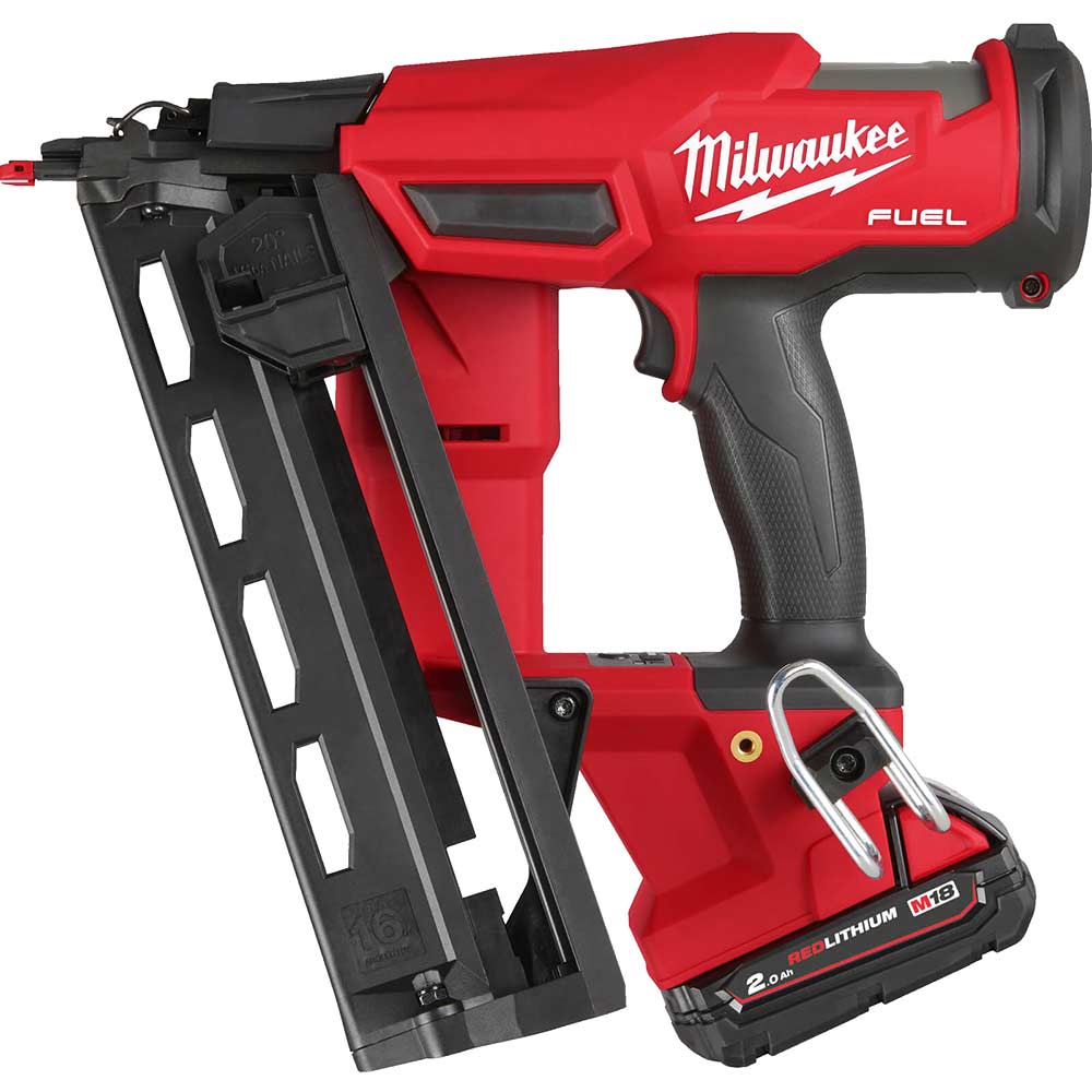 Image of Milwaukee M18 FN16GA Fuel 18v Cordless Brushless 16 Gauge 2nd Fix Nail Gun 2 x 2ah Li-ion Charger Case