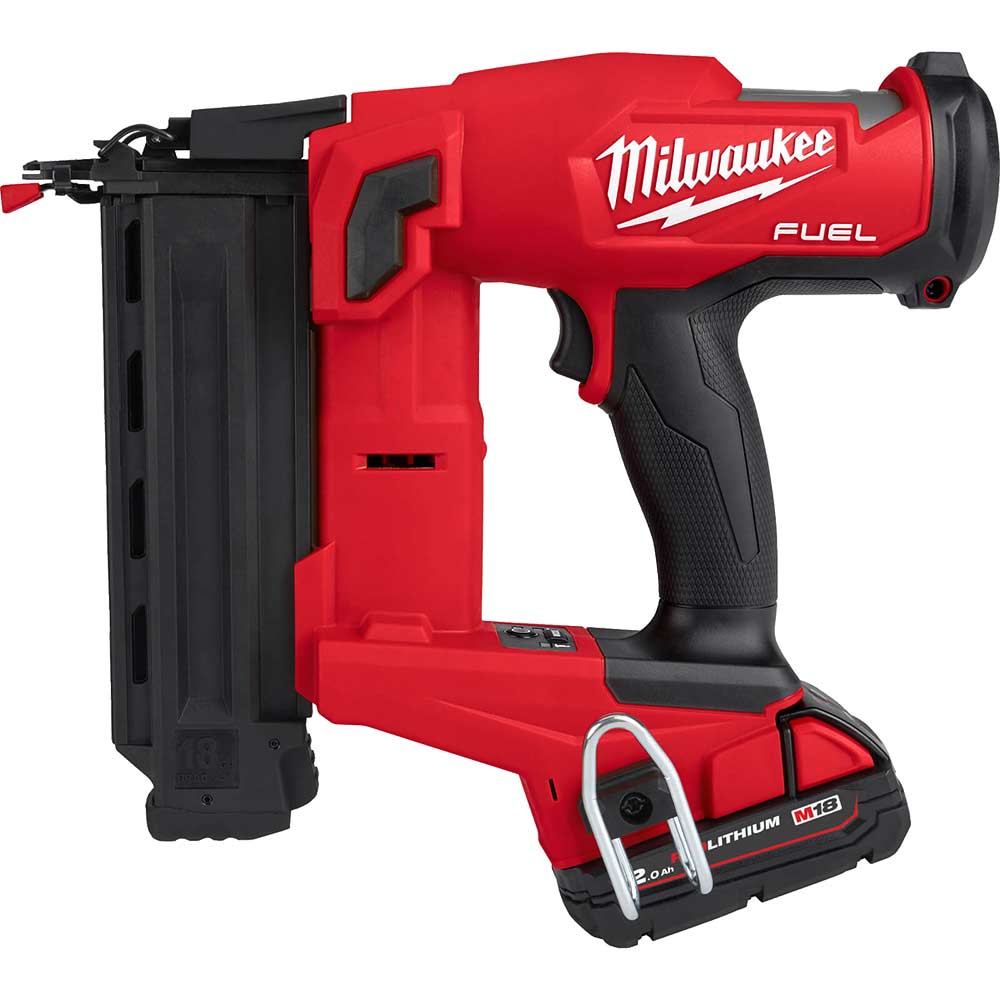 Image of Milwaukee M18 FN18GS Fuel 18v Cordless Brushless 18 Gauge Finish Nail Gun 2 x 2ah Li-ion Charger Case